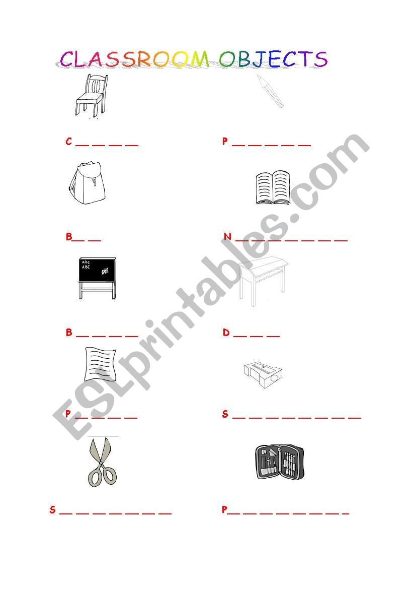 Classroom Objects worksheet