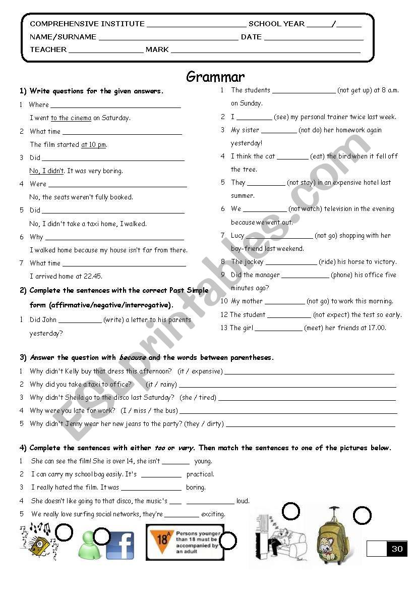 PAST SIMPLE TEST worksheet