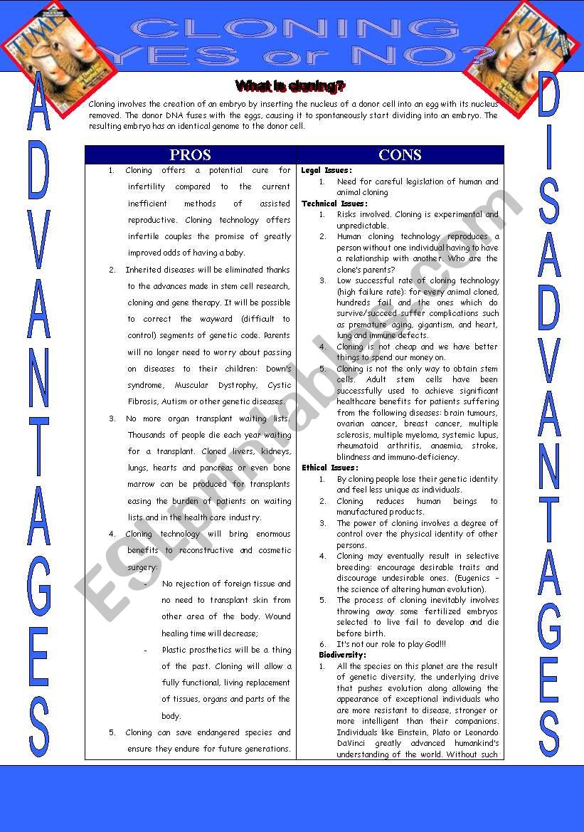 Cloning: Yes or No? worksheet