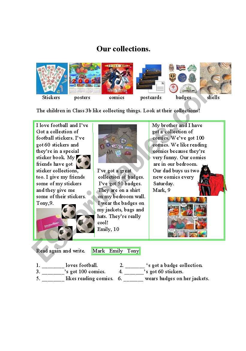 Our collections worksheet
