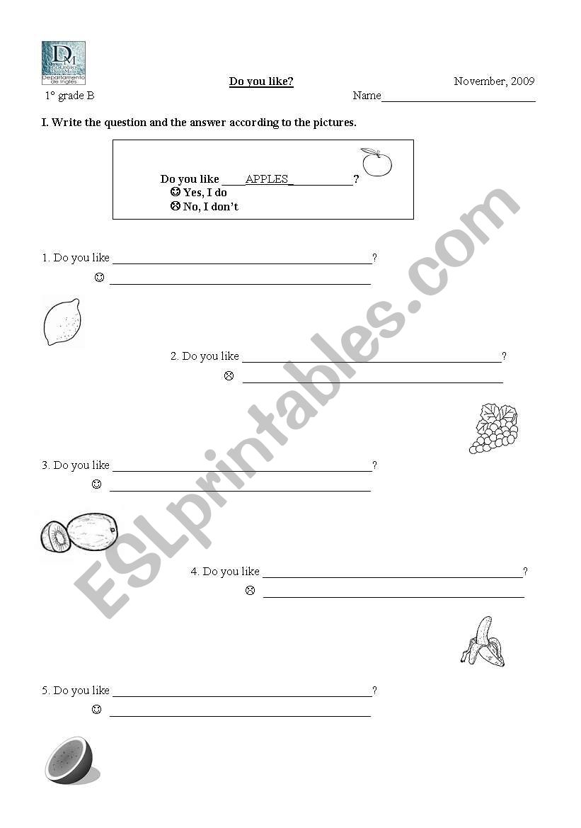 Do you like? Fruits worksheet