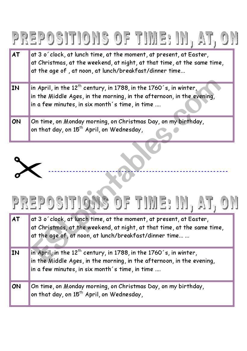 Prepositions of time worksheet