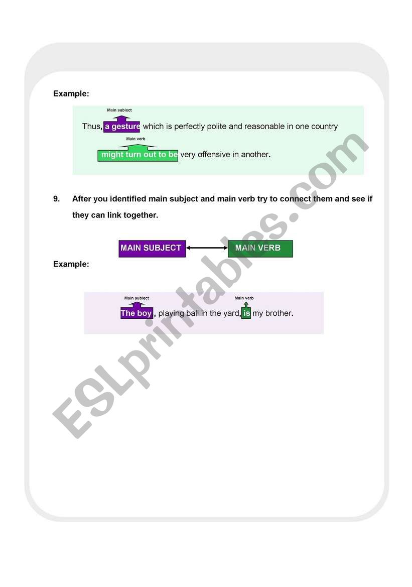 Finding  Main Subject and Main Verb in a complex sentence