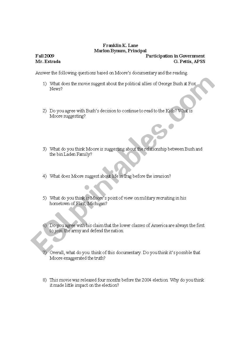 Faranheight 911 Worksheet worksheet