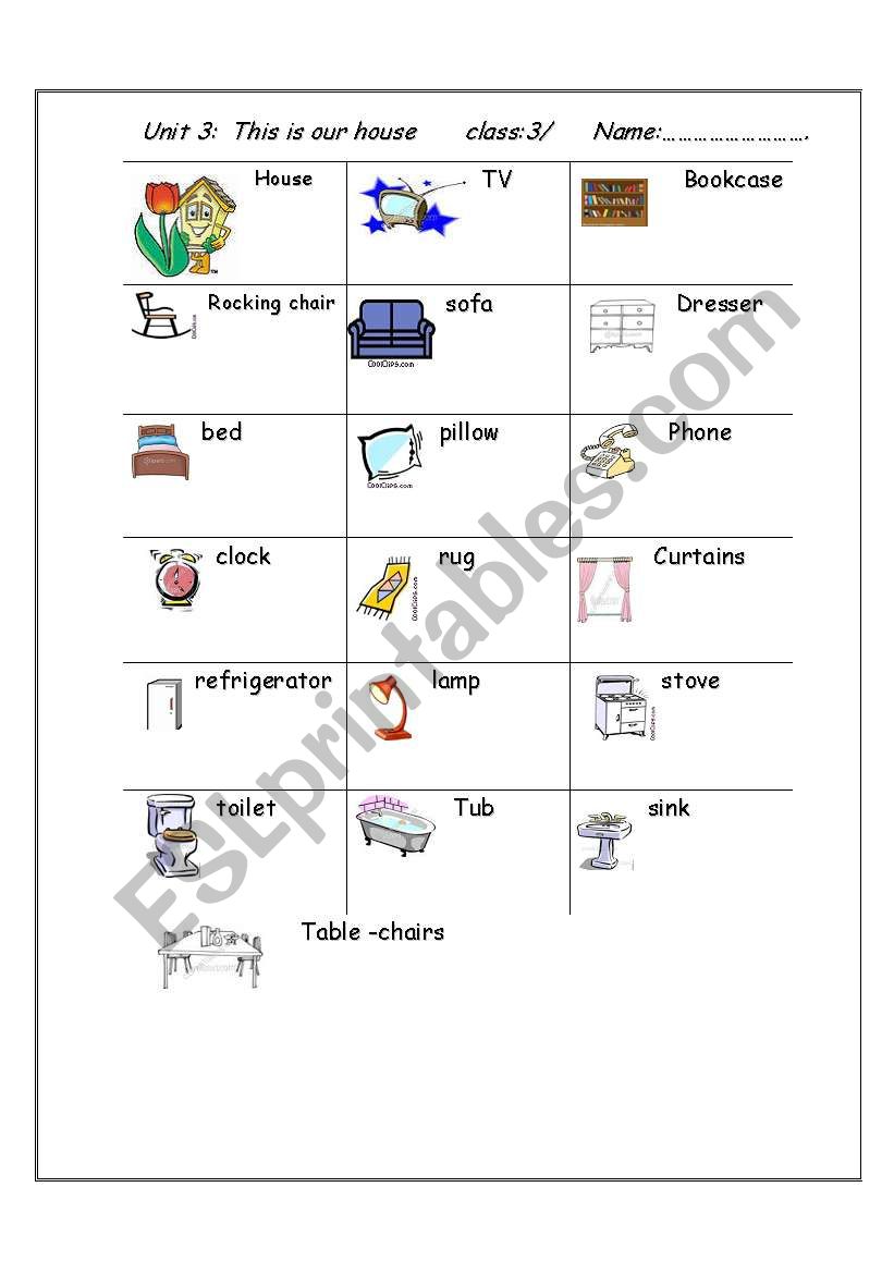 furniture worksheet