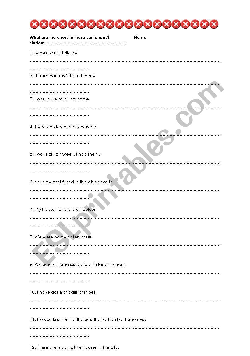 Common errors worksheet