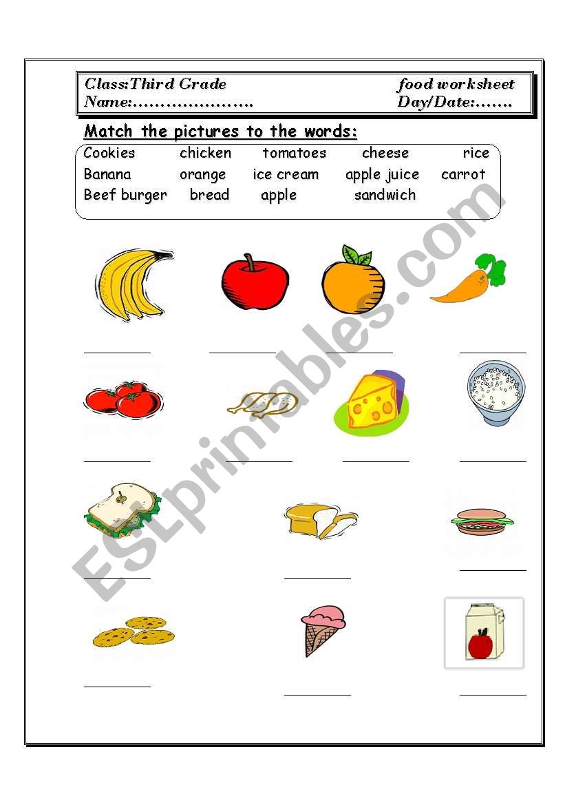 food worksheet