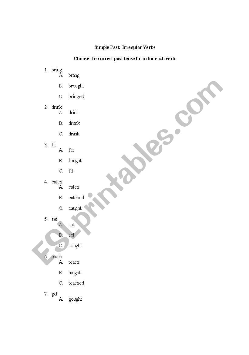 simple past irregular verbs worksheet