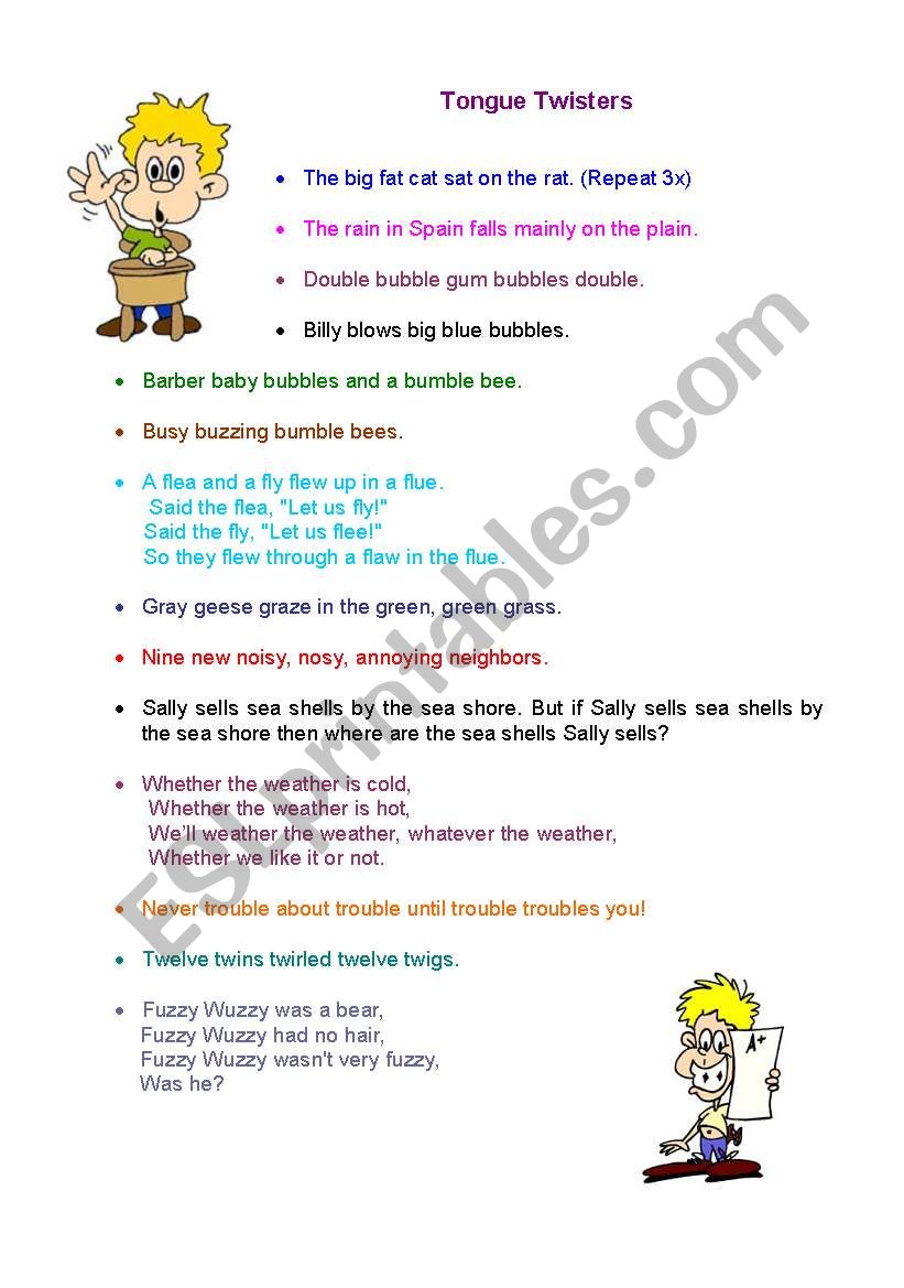 tongue twister worksheet