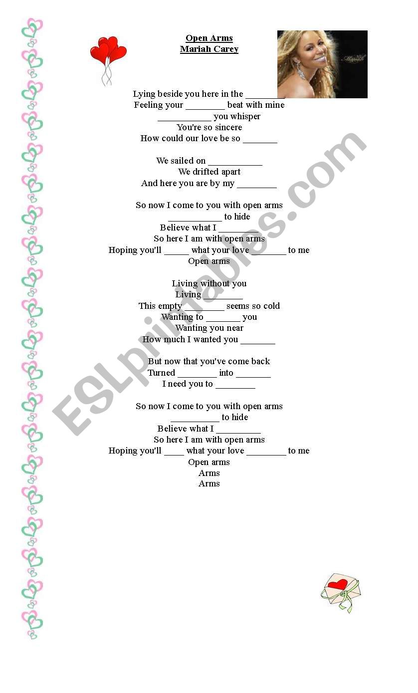 Open Arms by Mariah Carey worksheet