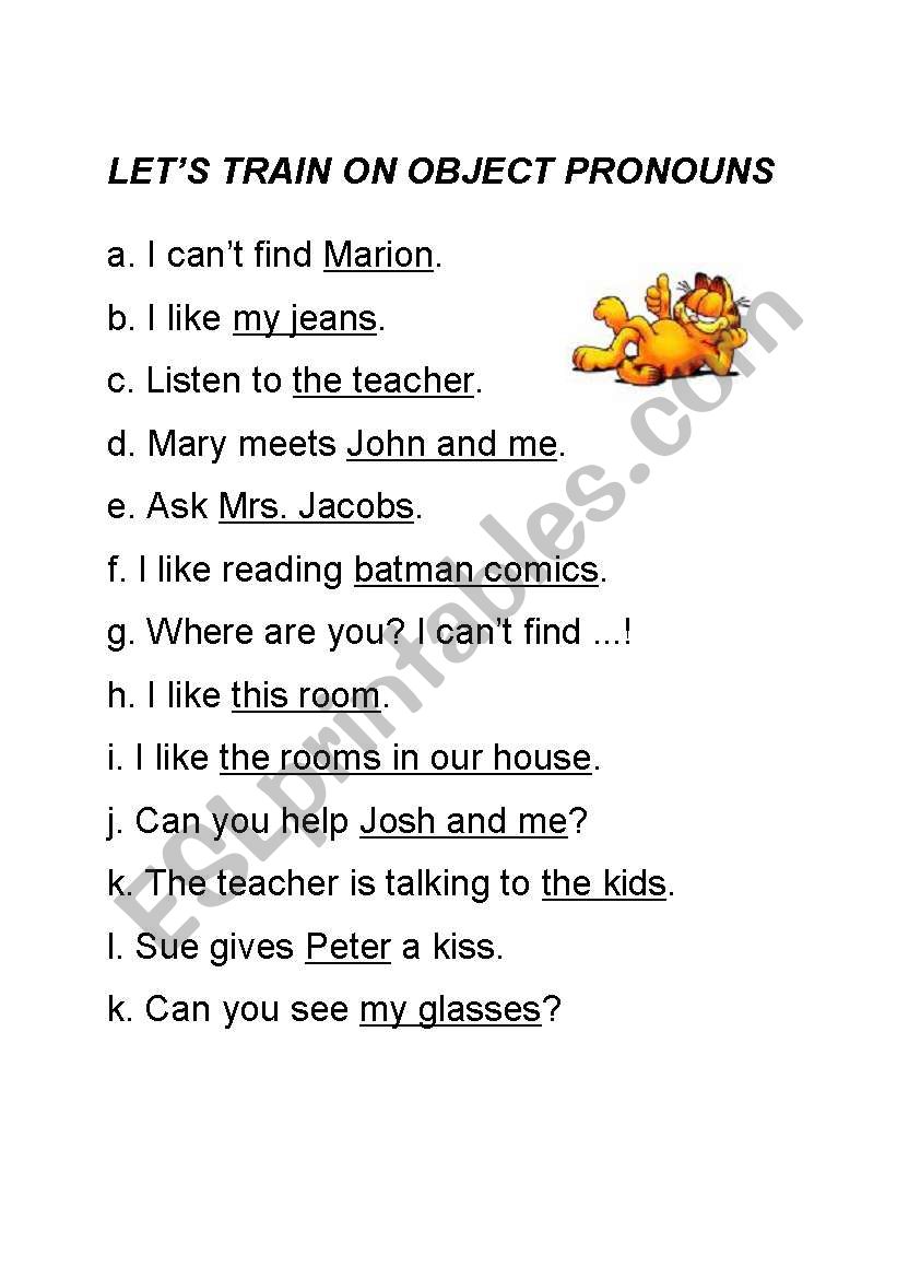 Training on Object Pronouns worksheet