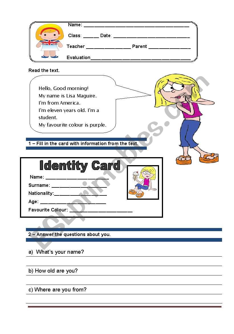 Elementary Test worksheet