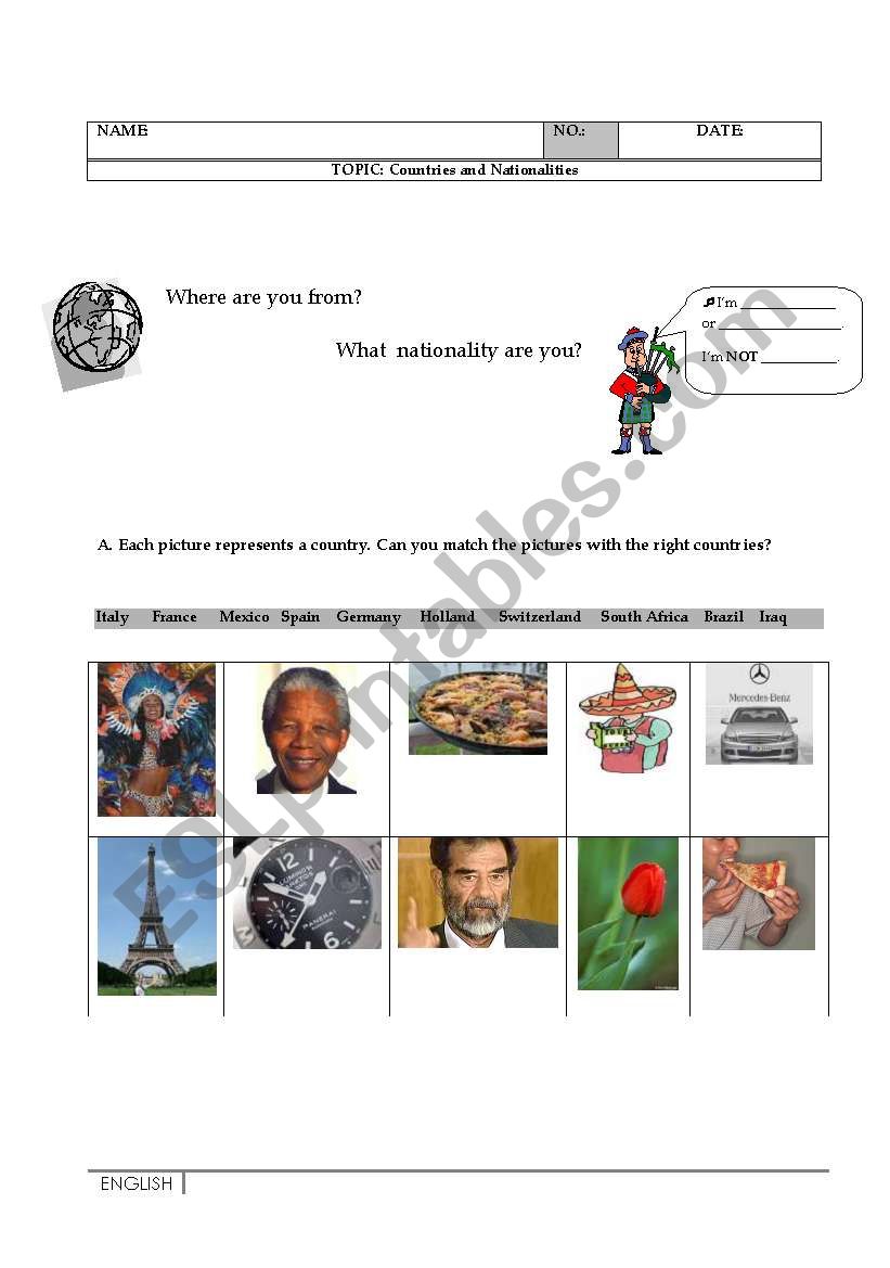 Countries and Nationalities worksheet