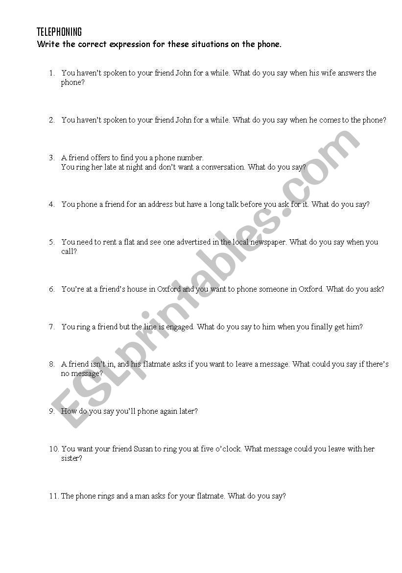 telephoning worksheet