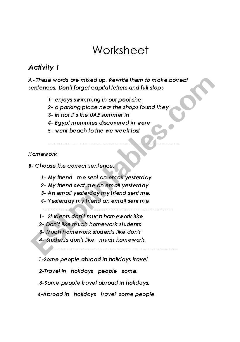 sentence structure worksheet