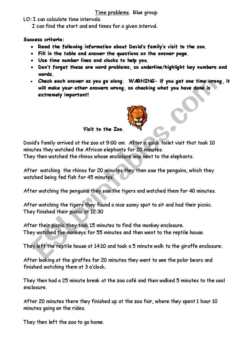 Time problems worksheet