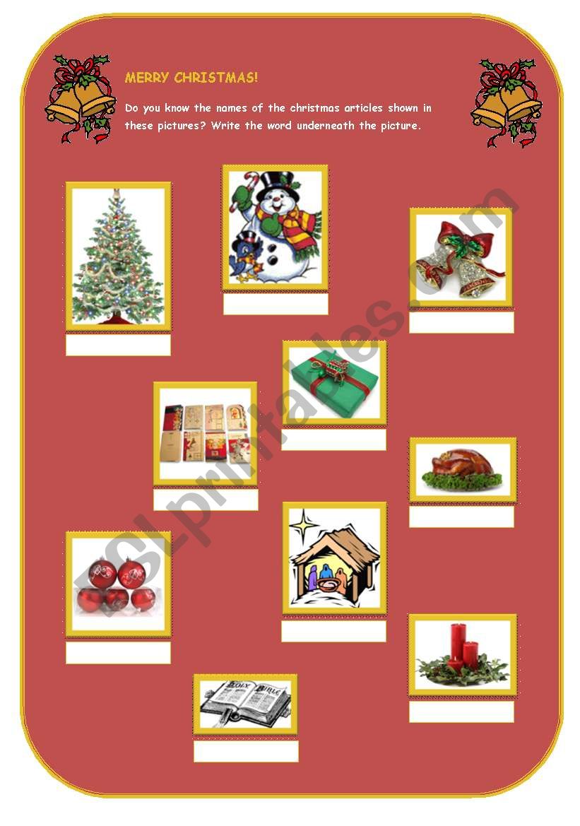 Christmas vocabulary worksheet