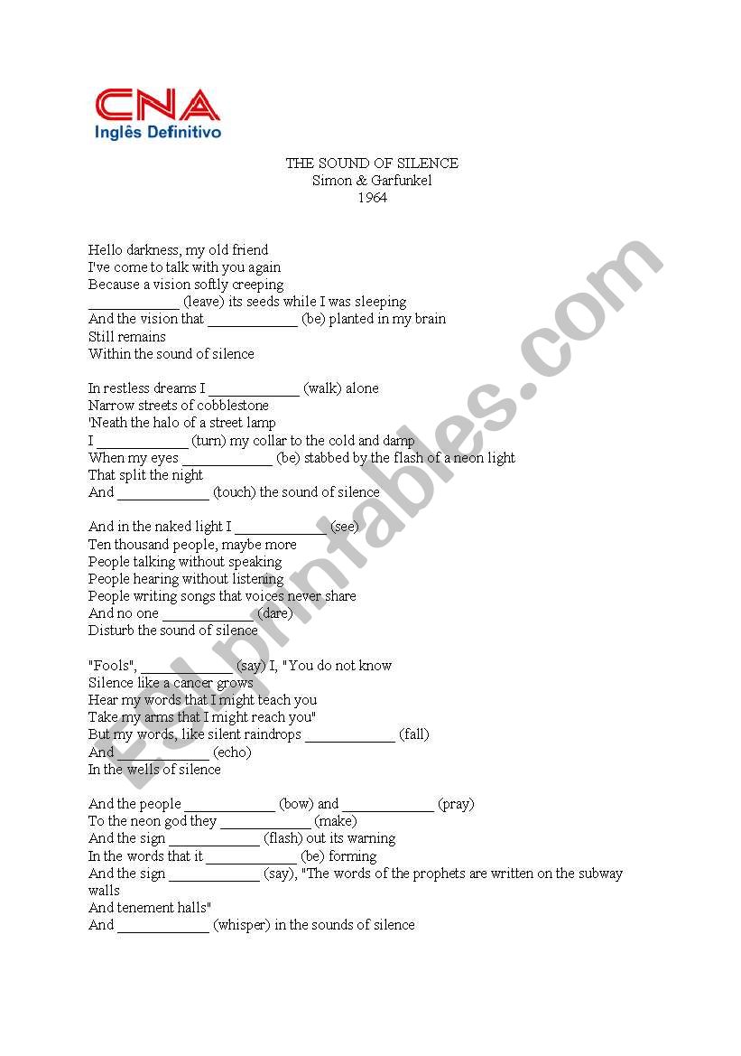 The sound of silence worksheet