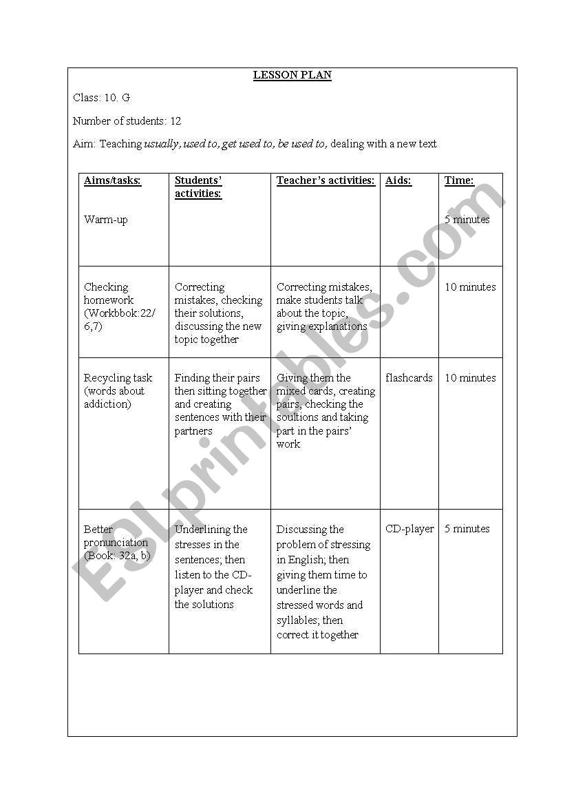 used to worksheet