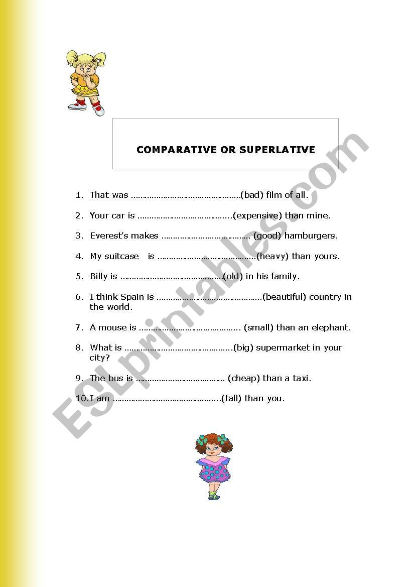 COMPARITIVE - SUPERLATIVE worksheet