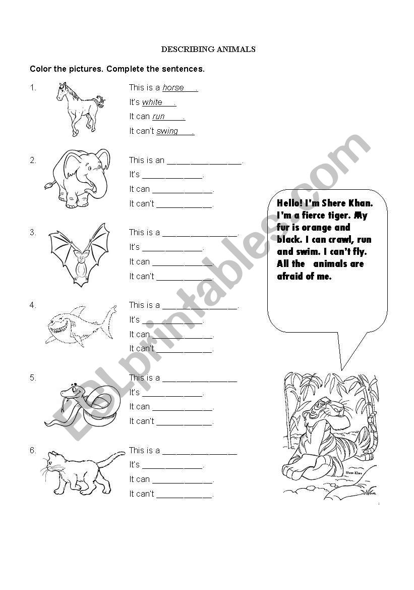 Describing animals worksheet