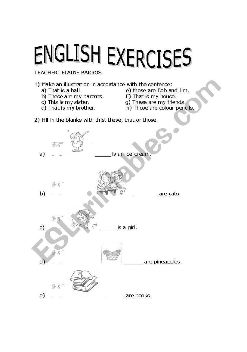 Demonstrative pronouns worksheet