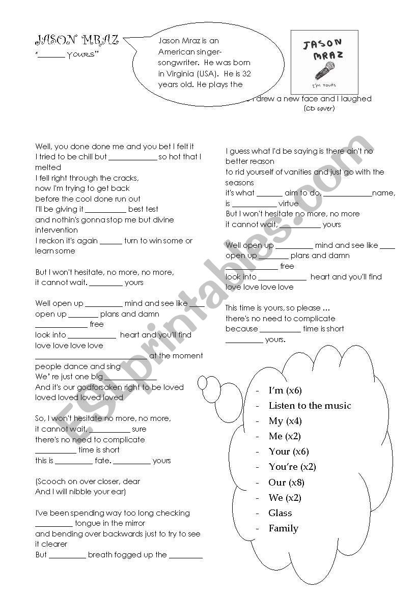 JASON MRAZ - IM YOURS worksheet