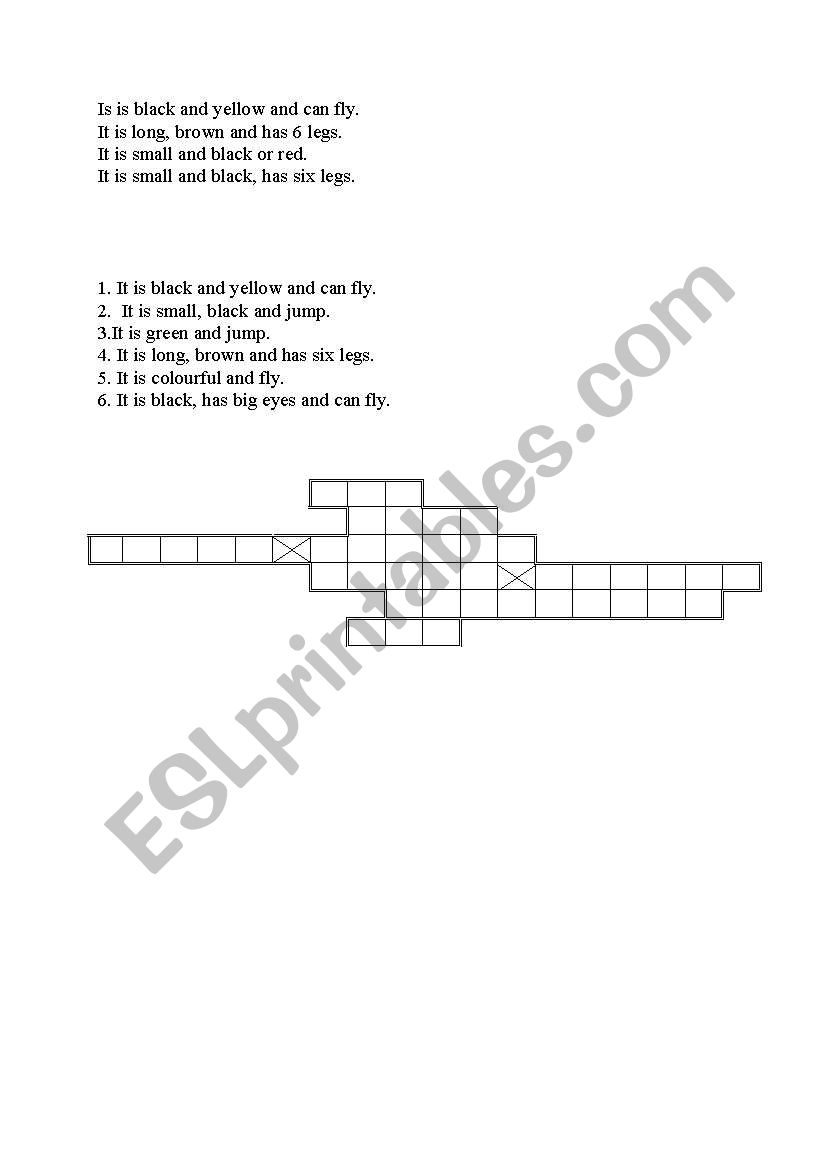 crossword on bugs worksheet