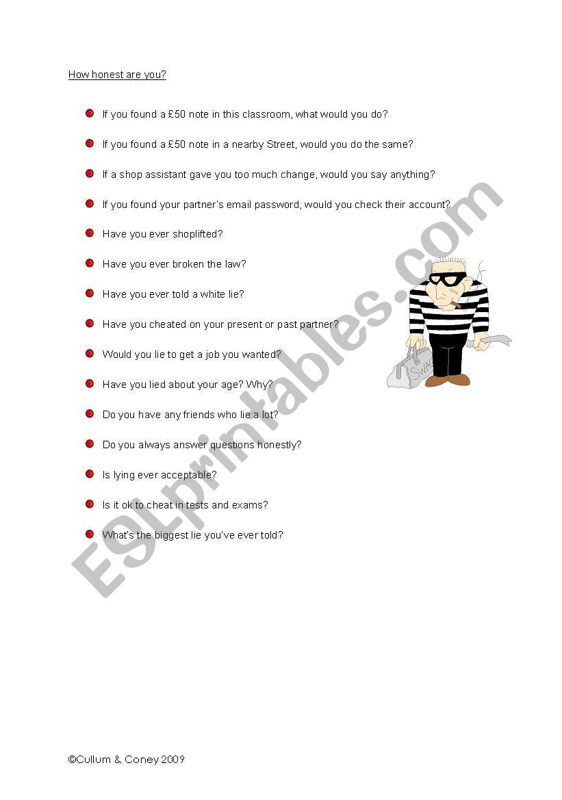 How Honest Are You? worksheet