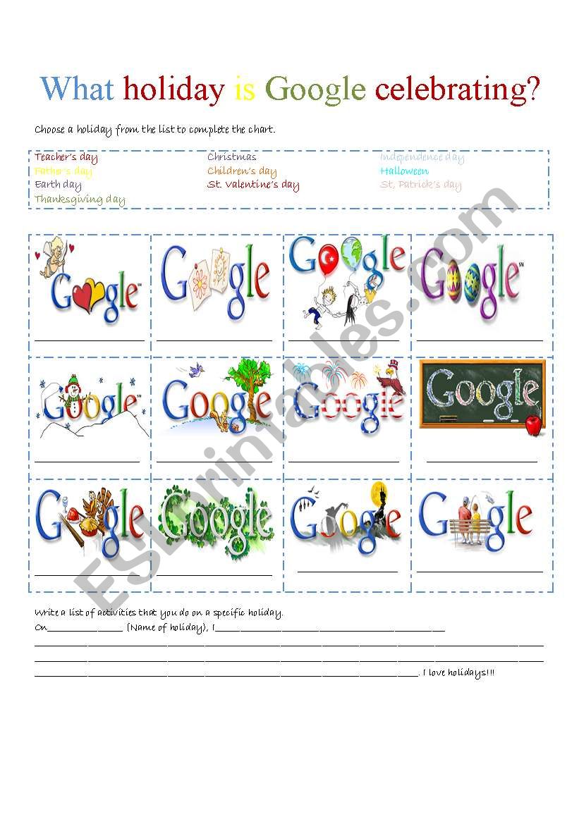 Celebrating with Google worksheet