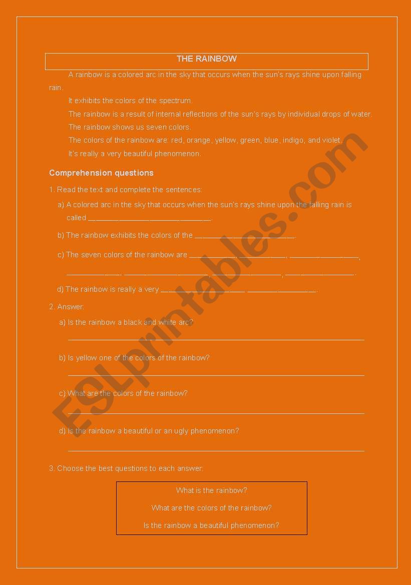 The Rainbow worksheet