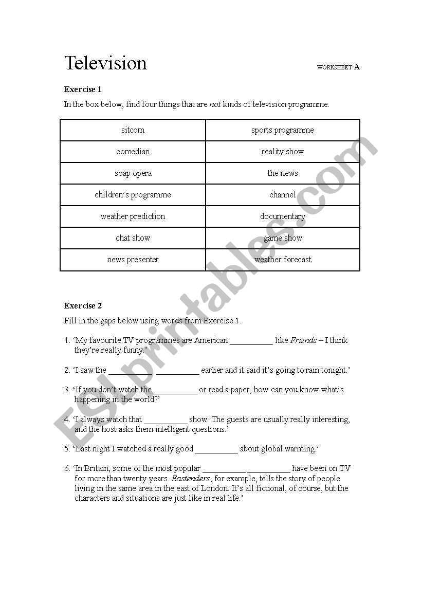 Television worksheet