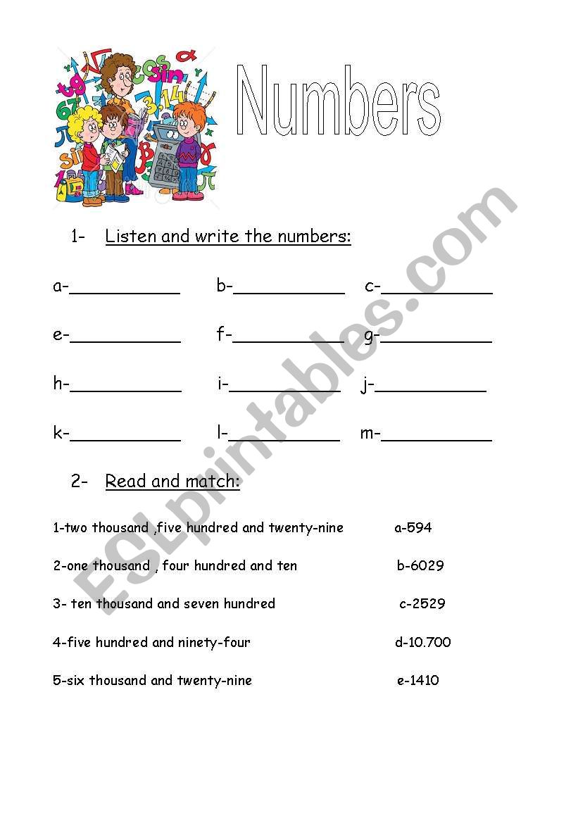 numbers worksheet