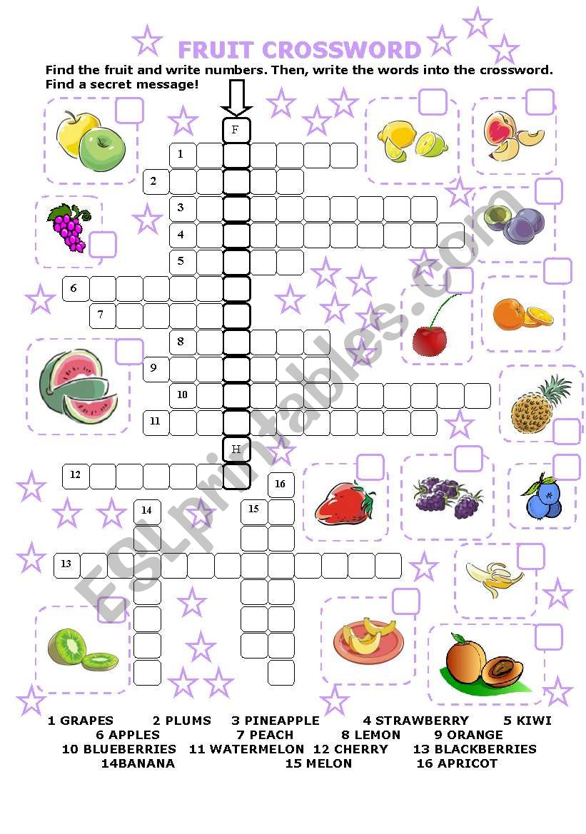 FRUIT CROSSWORD with secret message!