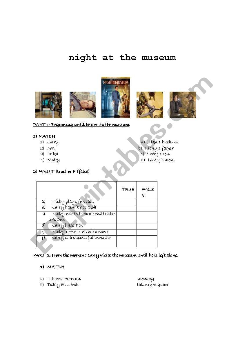 Night at the museum worksheet