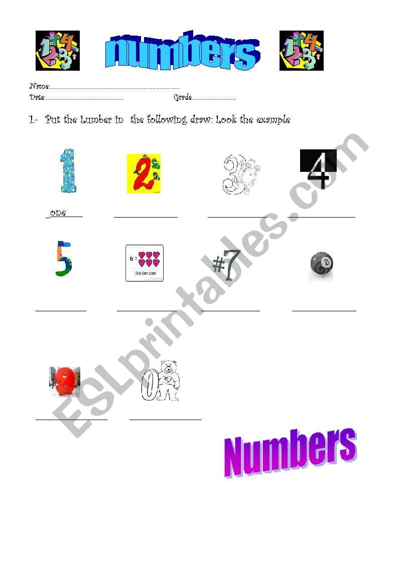 numbers worksheet