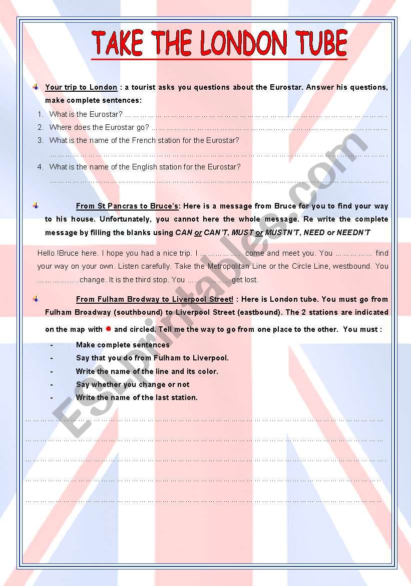 TAKE THE LONDON TUBE  worksheet