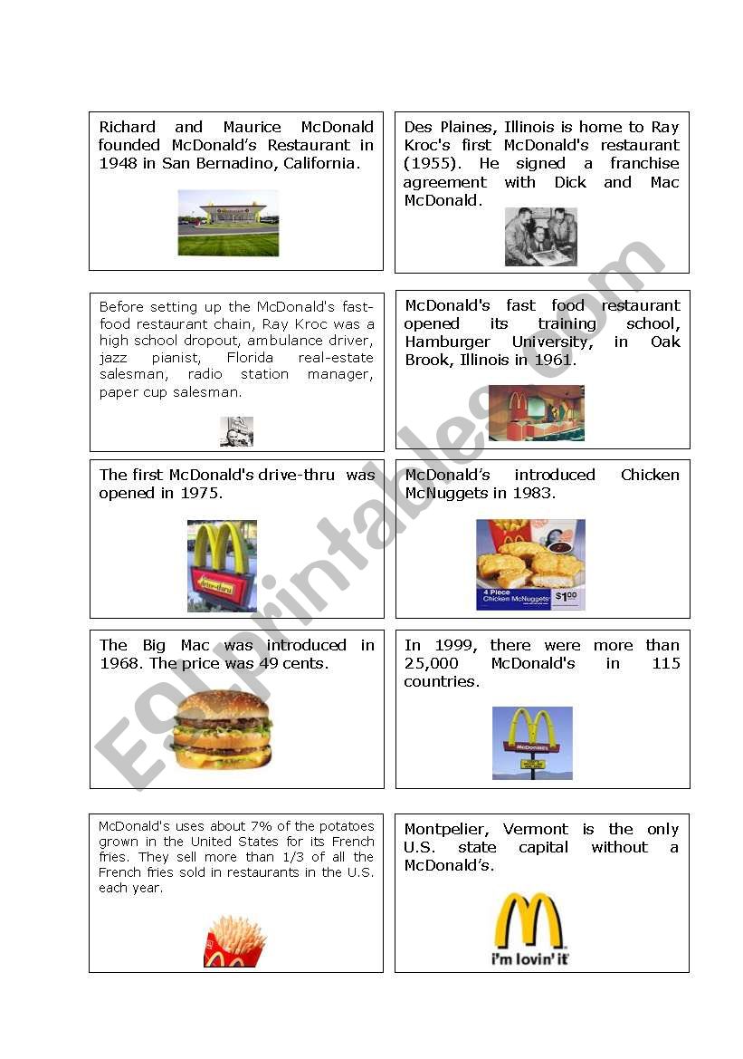 Rally - McDonaldÂ´s worksheet