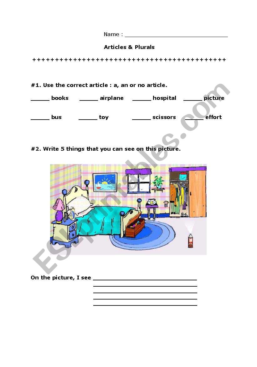 There is/are + articles A/AN worksheet