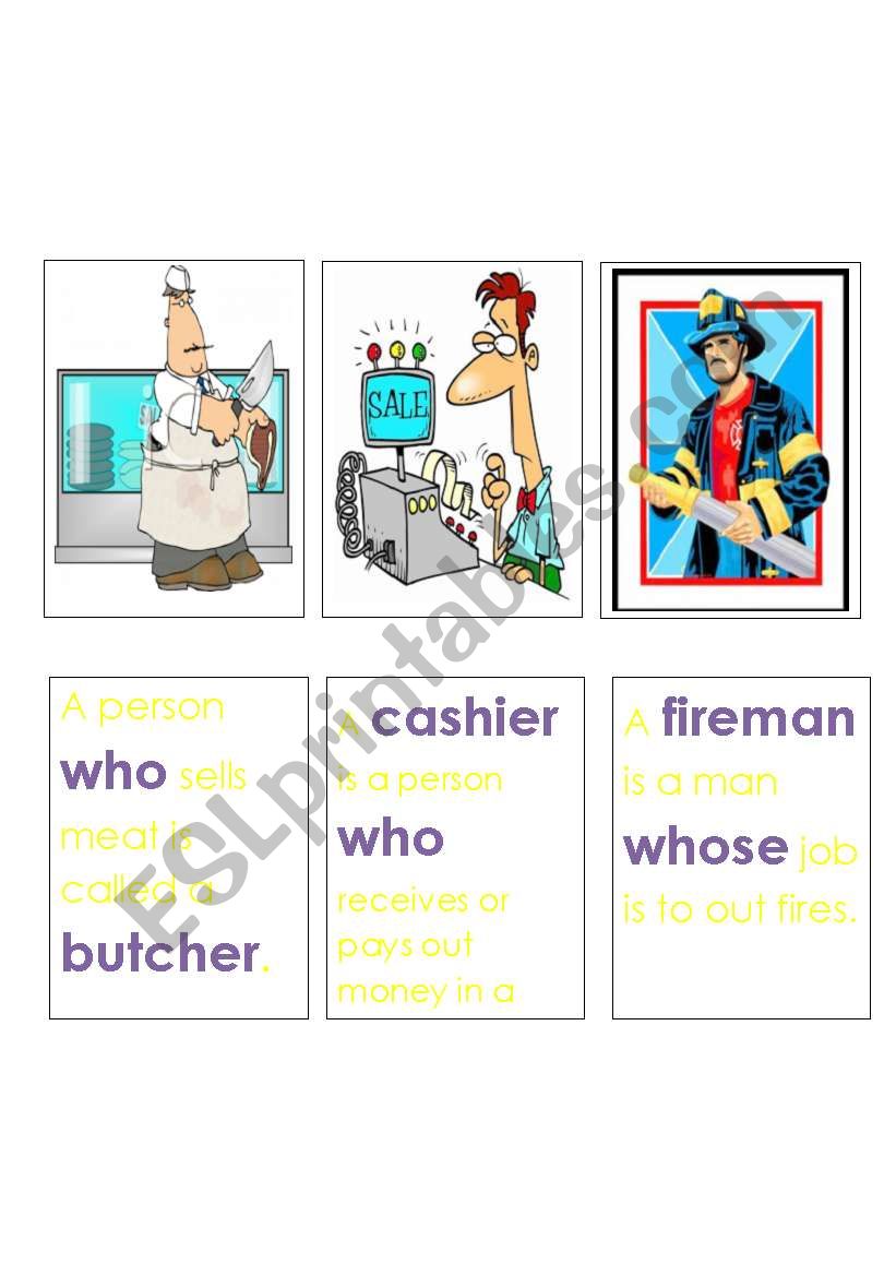 Jobs and Relative Clauses Memory Game 4. 