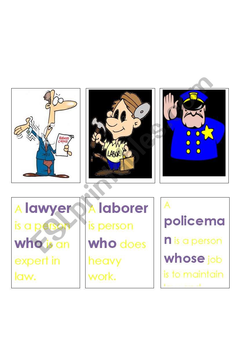 Jobs and Relative Clauses Memory Game 6. 