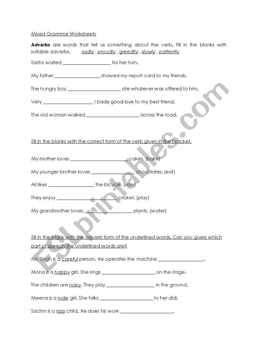 Mixed Grammar Worksheet worksheet