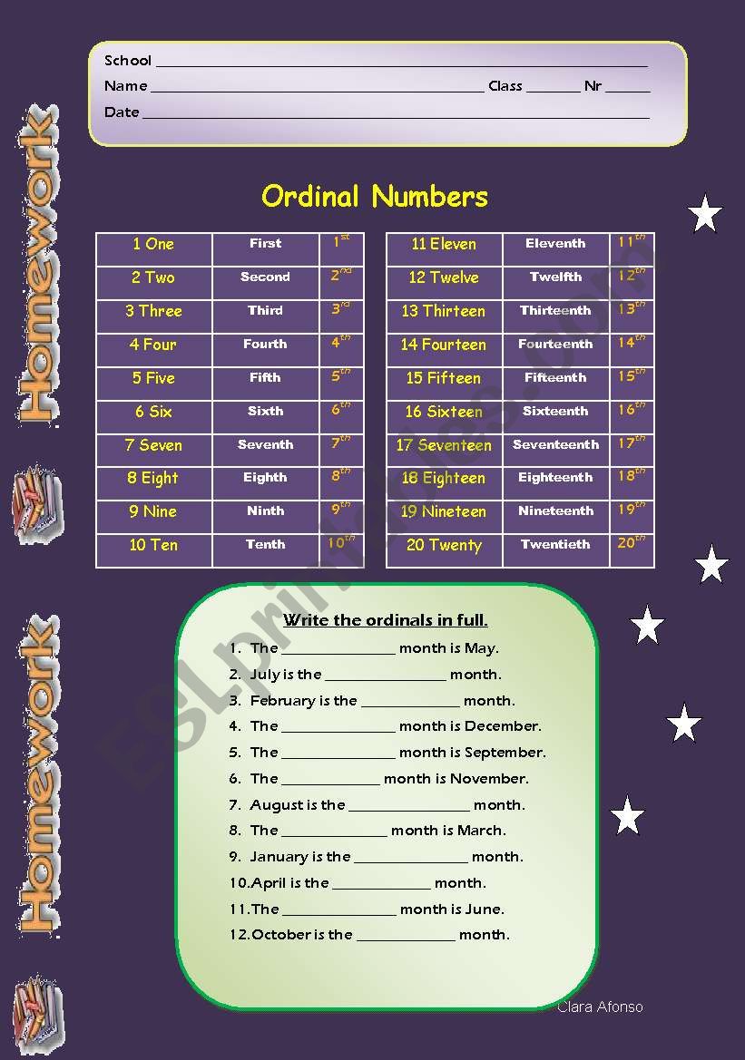 ordinal numbers worksheet