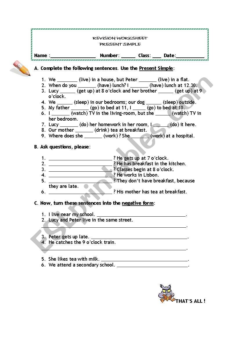 The Present Simple worksheet