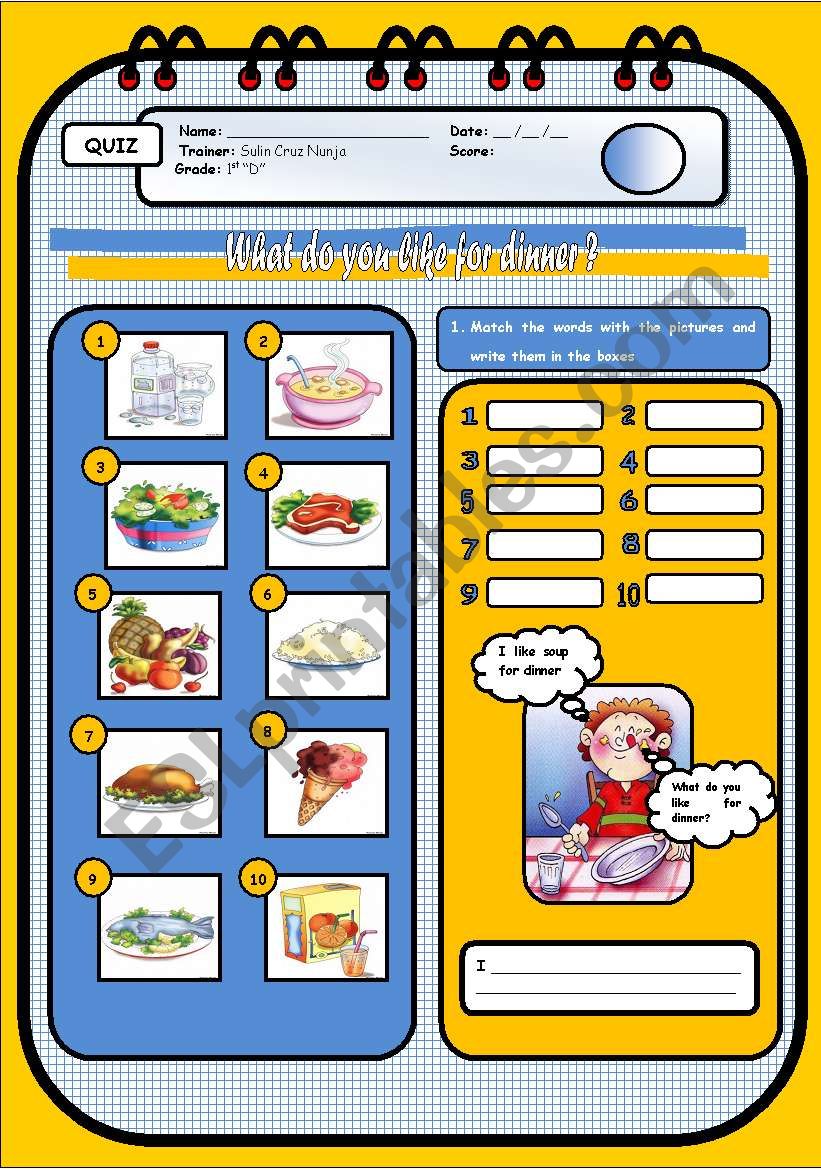 what do you like for dinner? worksheet