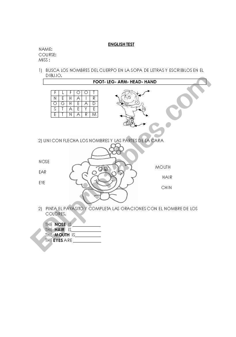 Parts of the body worksheet