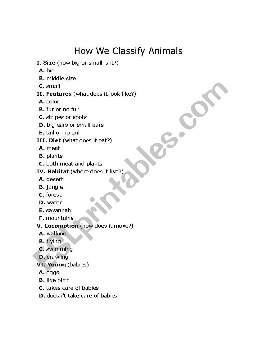 Classifying Animals worksheet