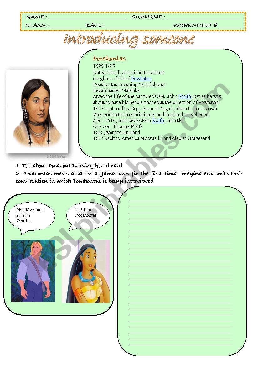 Worksheet introducing someone