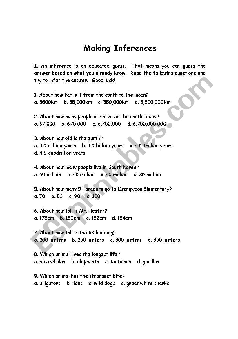 Making Inferences worksheet