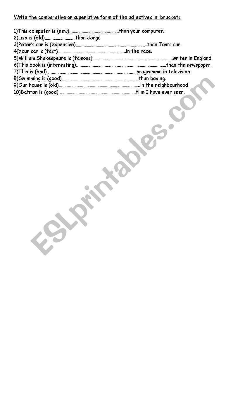 Comparatives and Superlatives worksheet